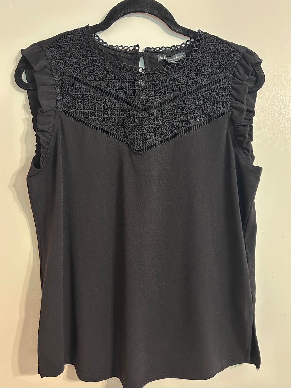 Adrianna Papell Black Crochet Lace Shell